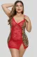 Red Leopard Animal Print Floral Lace Chemise