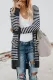 Black Striped Button Down Open Front Cardigan