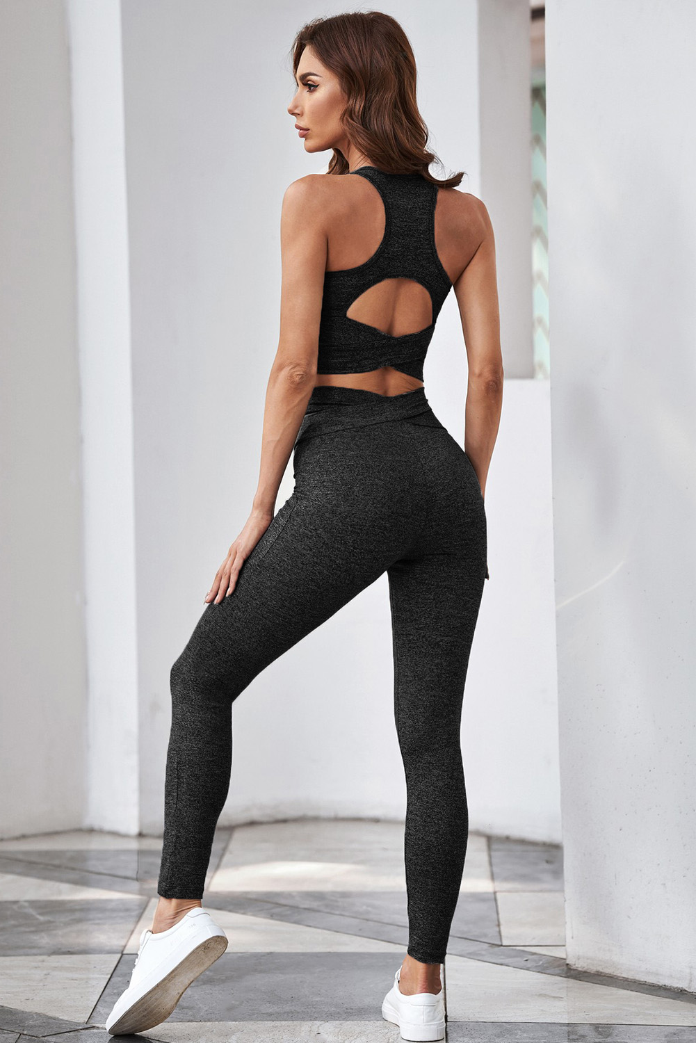 Us 12 63 Drop Shipping Gray Crisscross Sports Bra And Leggings Set For