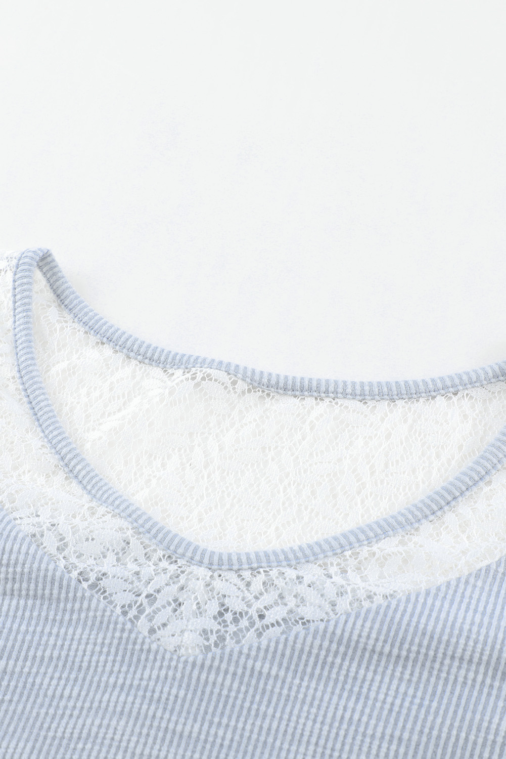 Spliced Lace Sleeve Ribbed Top