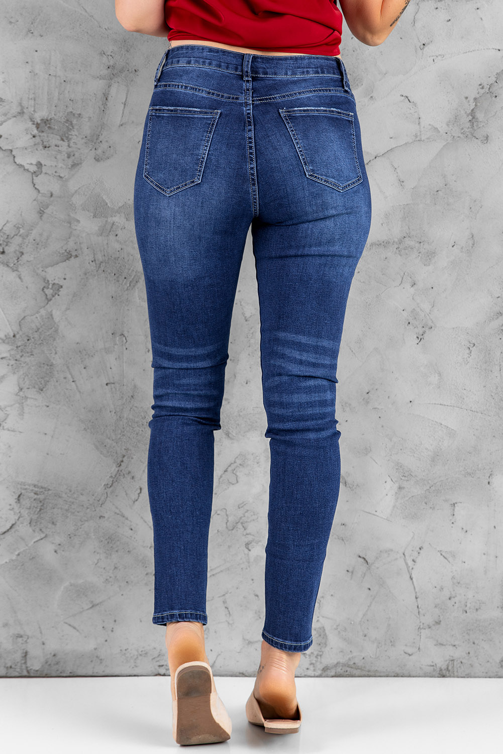 US 12.63 Dropshipping Blue High Rise Skinny Button Fly Jeans for Women