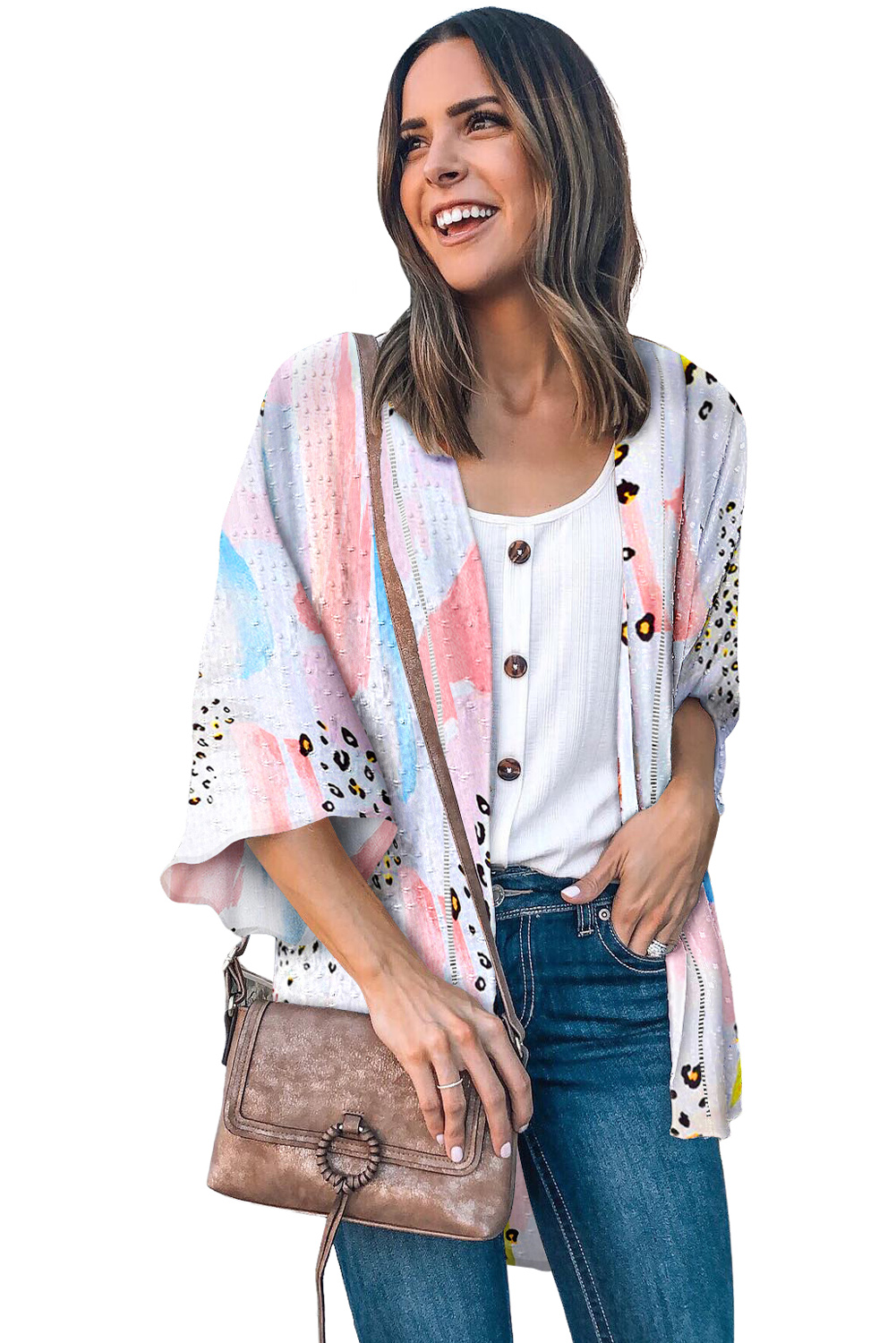 Girls Floral Printed Kimono Sleeve Top With Trousers