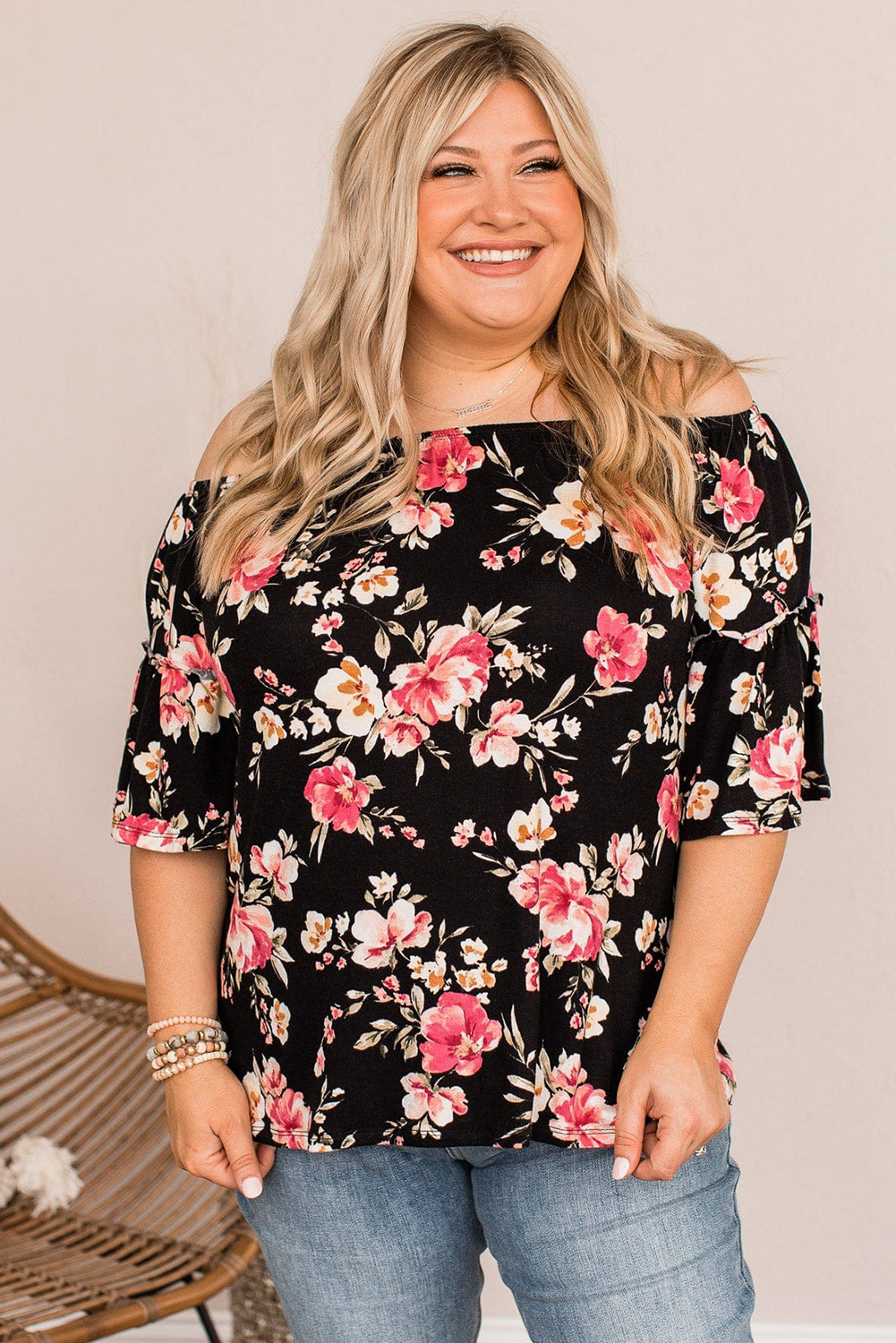 Women's Plus Off The Shoulder Strapless Floral Embroidered Top main image 0