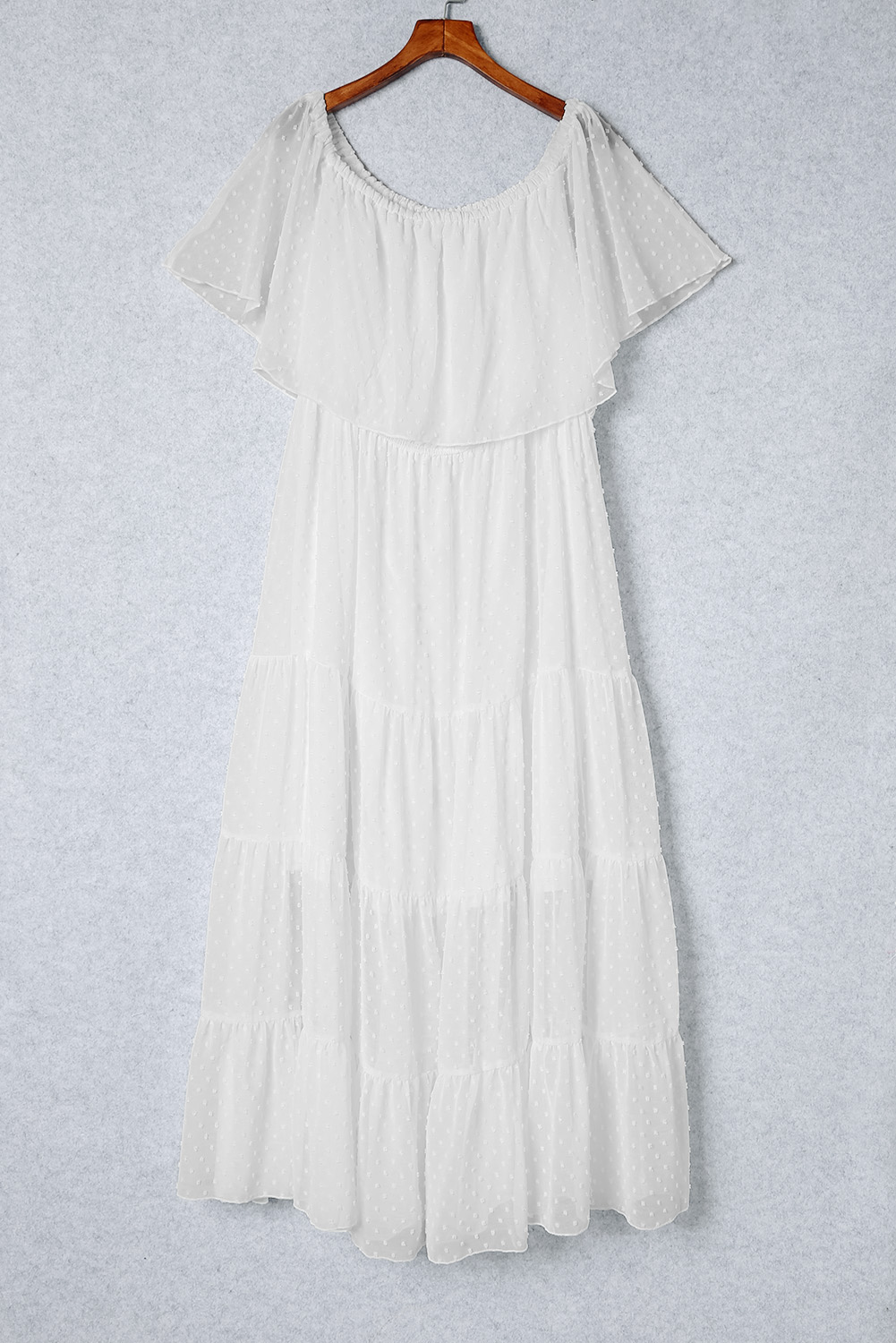 US 17.23 Dropshipping White Swiss Dot Plus Size Ruffle Tiered Maxi