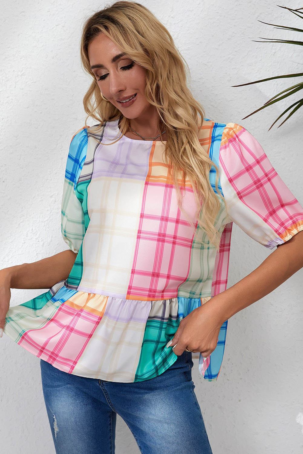 Girls Multicolor Cotton Peplum Shirt
