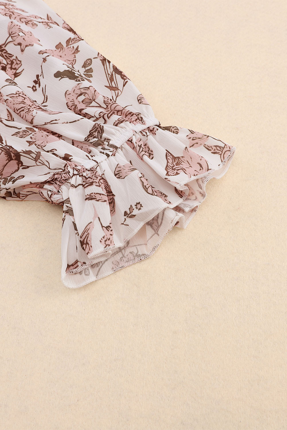 Boho Flower Print Half Puff Sleeve Blouse main image 0
