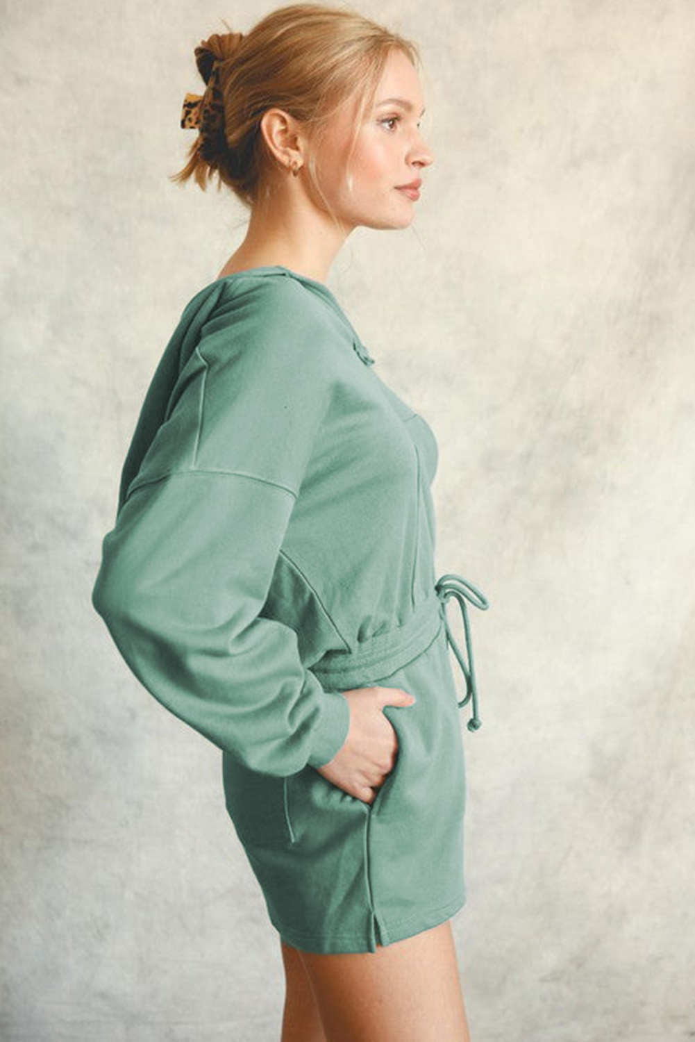 US$ 13.29 Drop-shipping Blue French Terry Hoodie Romper for Women