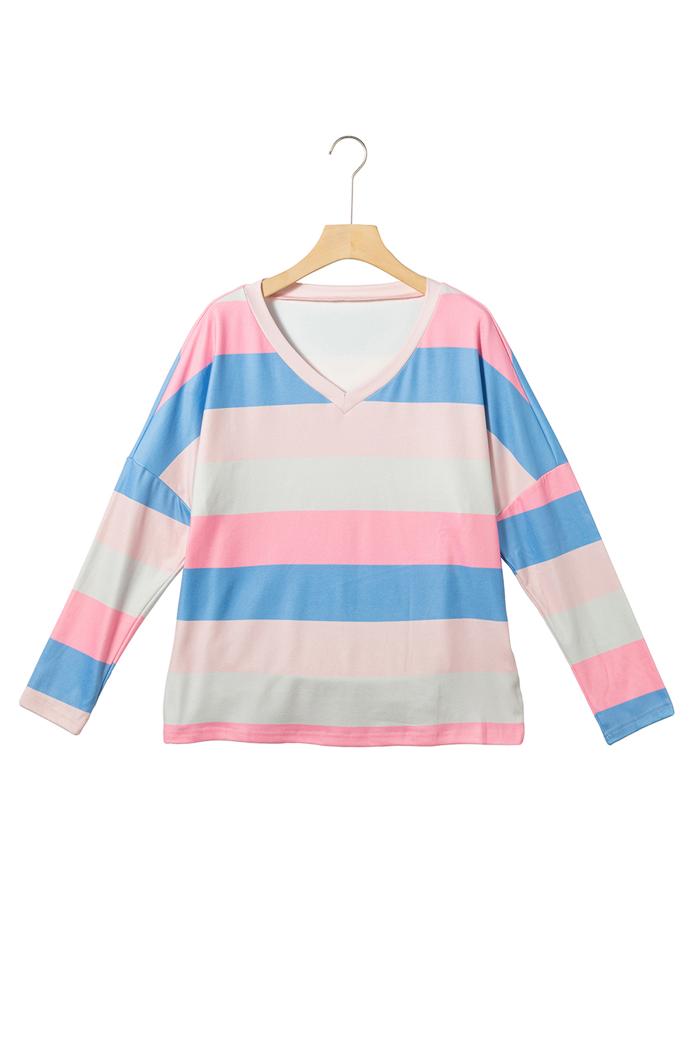 Long Sleeve Knit V-Neck Top - Pink main image 1