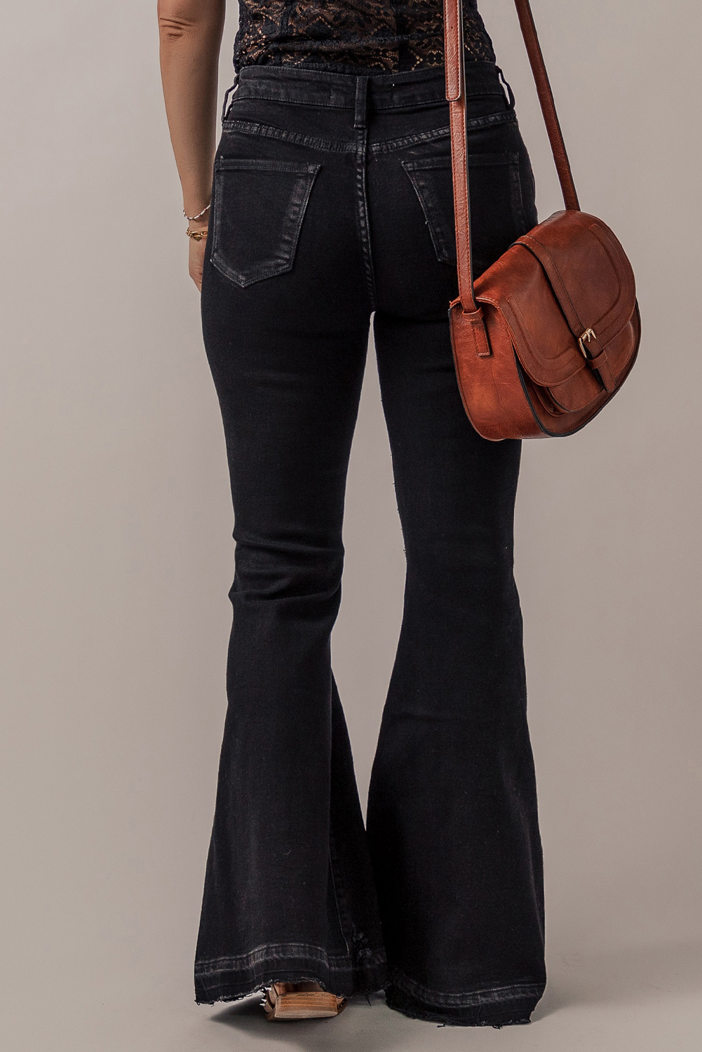 Pre-Order Black High Waist Button Front Flare Jeans