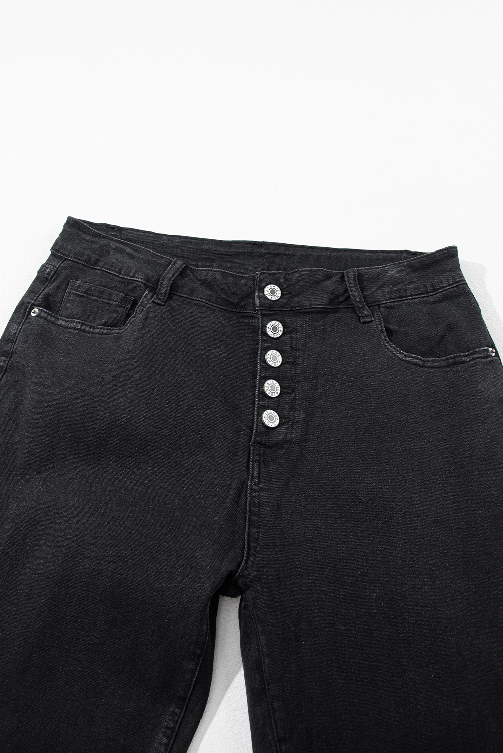 Pre-Order Black 2-Button High Waist Flared Bottom Jeans