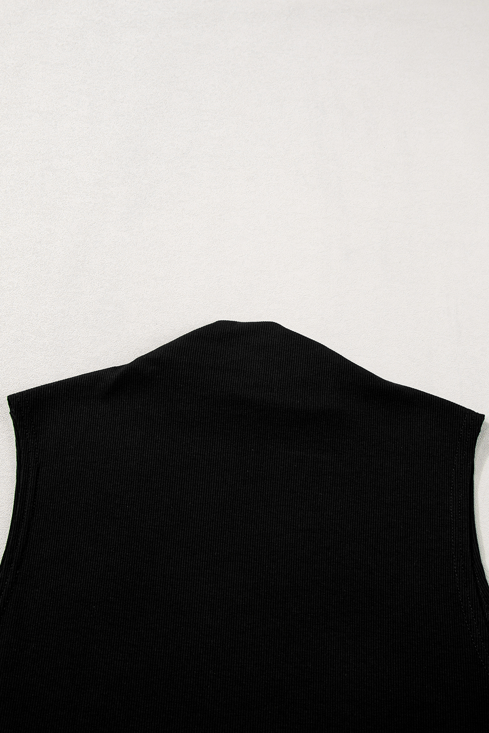 Black Mock Neck Asymmetrical Tassel Hem Tank Top