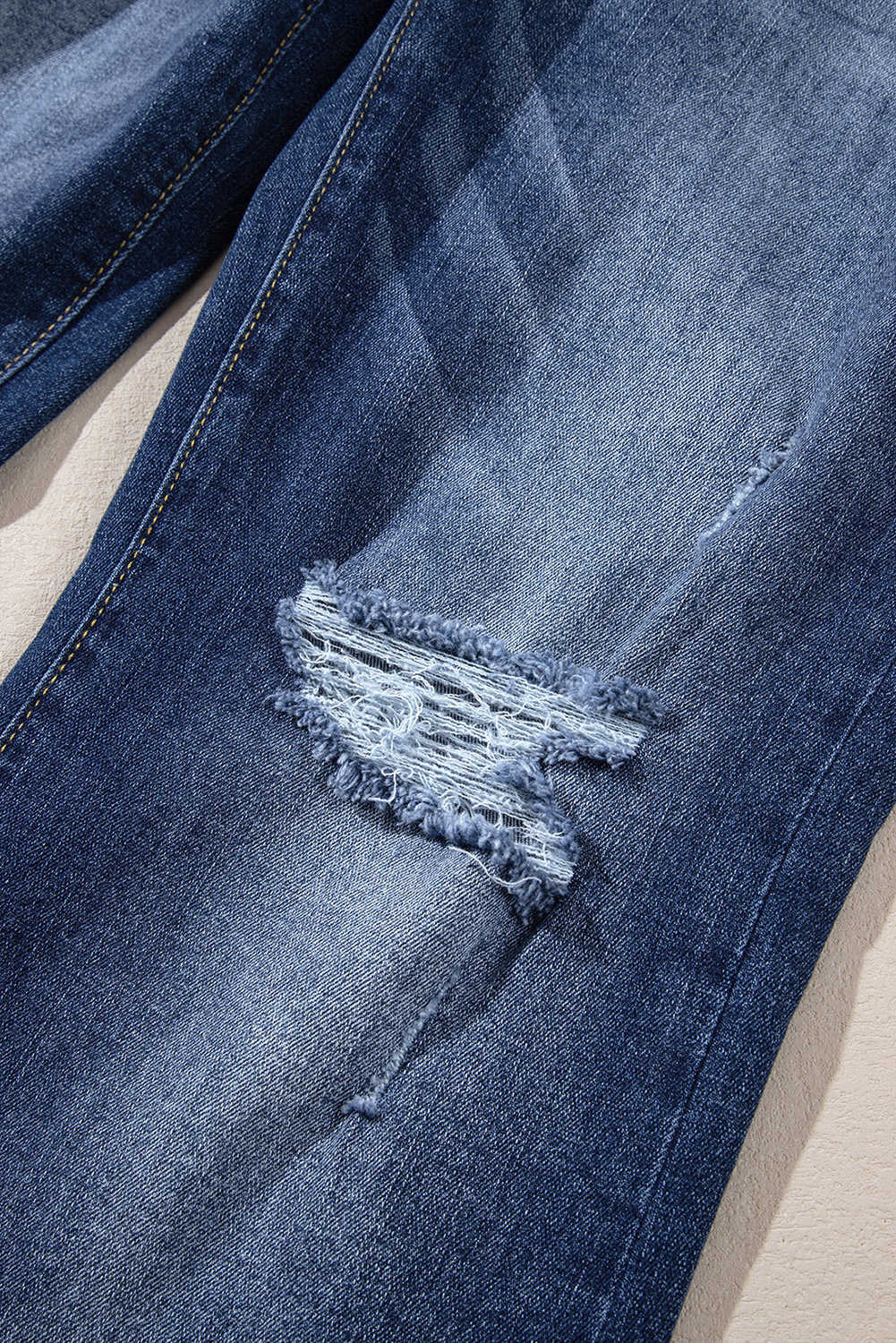 Sky Blue Ripped Knee Hole High Waist Jeans