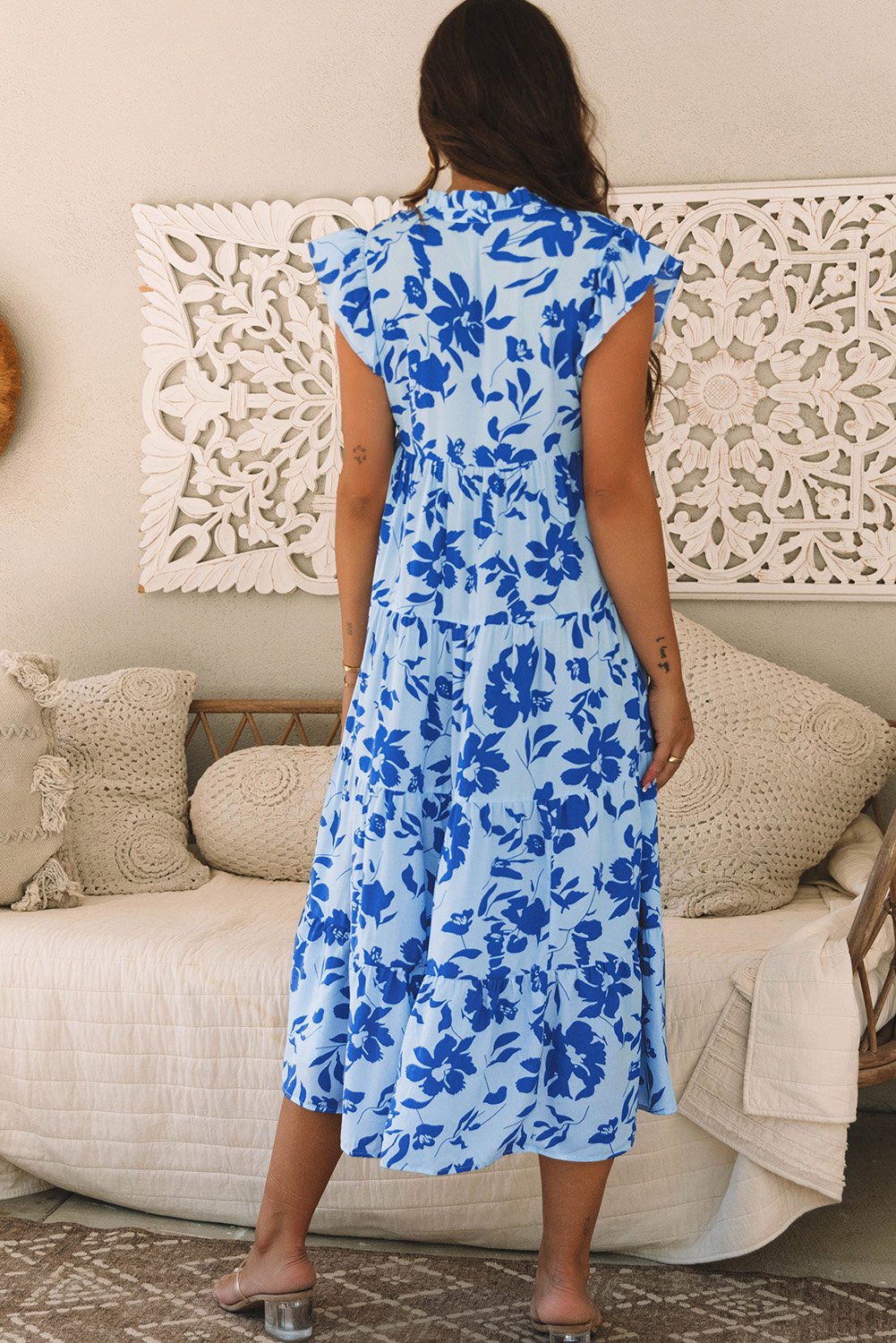 Flutter Floral Maxi Dress Air Force Blue 1 main image 1