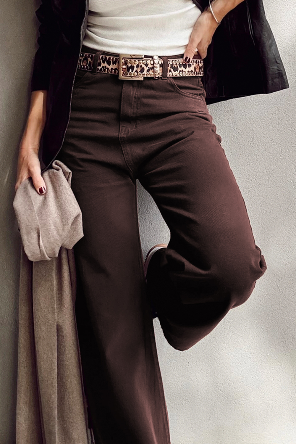 US 13.77 Dropshipping Coffee Loose Straight High Waist Solid Color