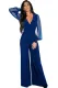 Blue Embellished Cuffs Long Mesh Sleeves Jumpsuit
