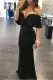 Black Ruffle Off Shoulder Maxi Party Dress