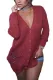 Maroon Button Closure Distressed Long Sweater