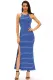 Blue White Stripes Maxi Dress with Side Slit