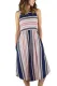 Pink Blue Striped Sleeveless Midi Dress