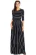 Black White Striped Casual Pocket Style Maxi Dress