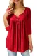 Red 3/4 Sleeve Button Detail Pleated Tunic