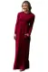 Burgundy Long Sleeve High Waist Maxi Jersey Dress