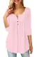 Pink 3/4 Sleeve Button Detail Pleated Tunic