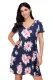Dark Blue Pocket Design Summer Floral Shirt Dress