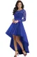 Royal Blue Long Sleeve Lace High Low Satin Prom Dress