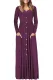 Burgundy Button Front Pocket Style Casual Long Dress