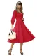 Red Button Front Balloon Sleeve Vintage Dress