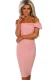 Pink Bow Detail Bardot Bodycon Midi Dress