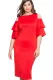 Red Plus Size Flounce Sleeve Cold Shoulder Dress