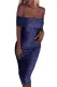 Blue Sparkle Fold Over Off Shoulder Bodycon Dress