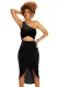 Black False-2-pc One Shoulder Velvet Dress