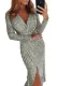 Silver Sequins Wrapped Ruched Irregular Dress