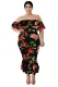 Black Off-the-shoulder Floral Mermaid Plus Size Dress