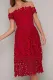 Red Off Shoulder Short Sleeve Crochet Party Dress