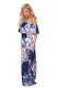 Blue Ruffle Off Shoulder Floral Print Maxi Boho Dress