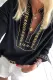 Black Boho Embroidered V Neck long Sleeve Casual Top