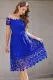 Blue Off Shoulder Short Sleeve Crochet Party Dress