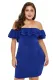 Blue Layered Ruffle Off Shoulder Plus Size Dress