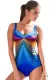 Blue 3D Pattern Sport Maillot Swimsuit