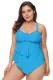 Blue Pleated Detail Plus Size Two Piece Swimsuit