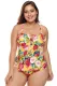 Plus Size Floral Print Crisscross Detail Teddy Swimsuit