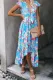 Sky Blue Floral High Low Pocketed Tie Maxi Dress