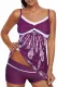 Purple Twist Pleated Bust Flared Tankini Set Swimsuit