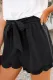 Black Scalloped Tie Front Shorts