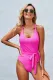 Rose Scoop Neck High Cut One-piece Swimsuit with Sash