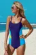 Blue Athletic Color Block Spaghetti Straps One-piece Swimsuit
